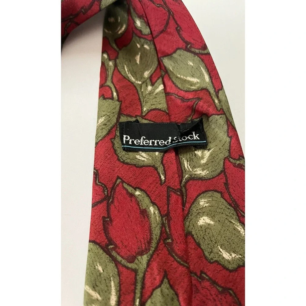 Silk‎ Men's Tie Necktie Preferred Stock Red Green Black Vine Leaves Accessory
